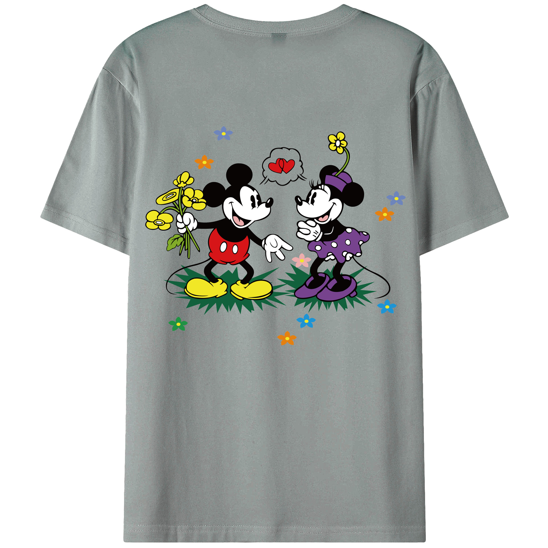 ミッキーマウス Mickey Mouse 綿100％ メンズ半袖Tシャツ（バックプリント） 通気性